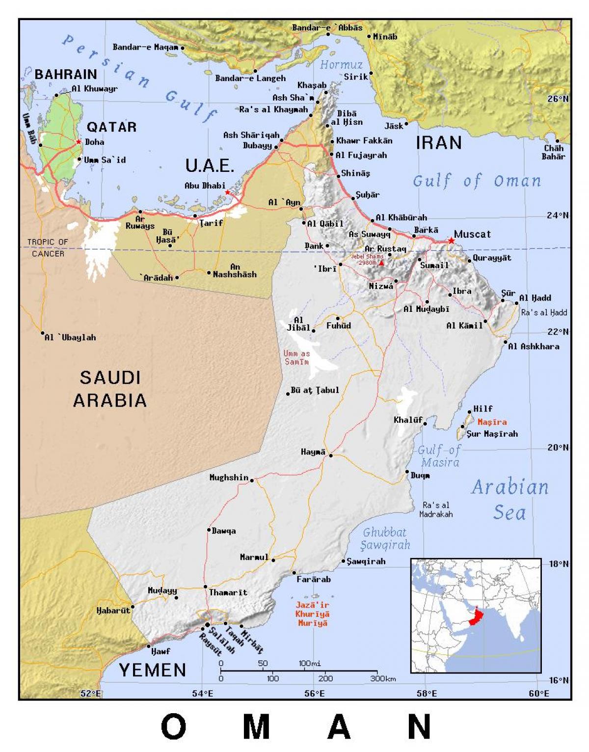 карта Оман политички